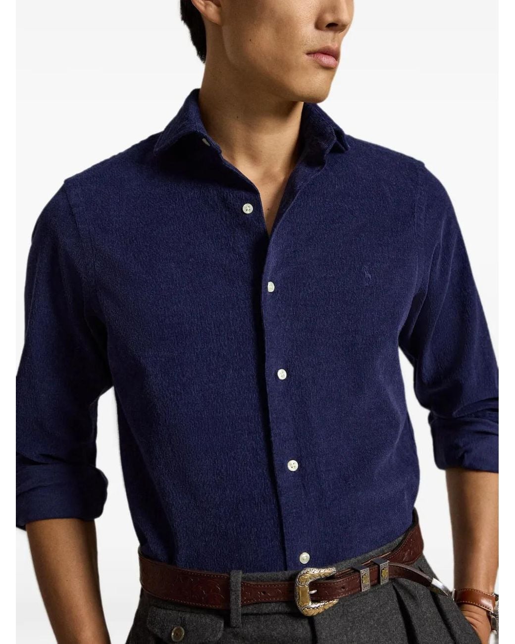 Polo Ralph Lauren Blue Custom Fit Stretch Corduroy Shirt for men