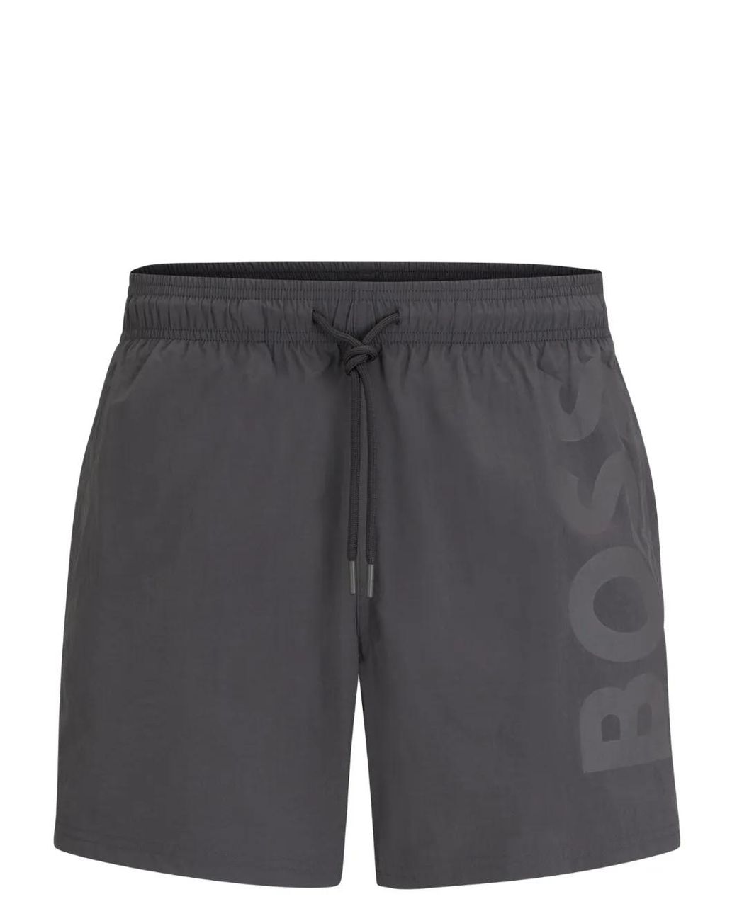 Boss Gray Logo-Print Swim Shorts for men