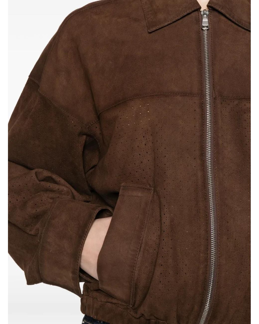 Bully Brown Perforated Zip Leather Jacket