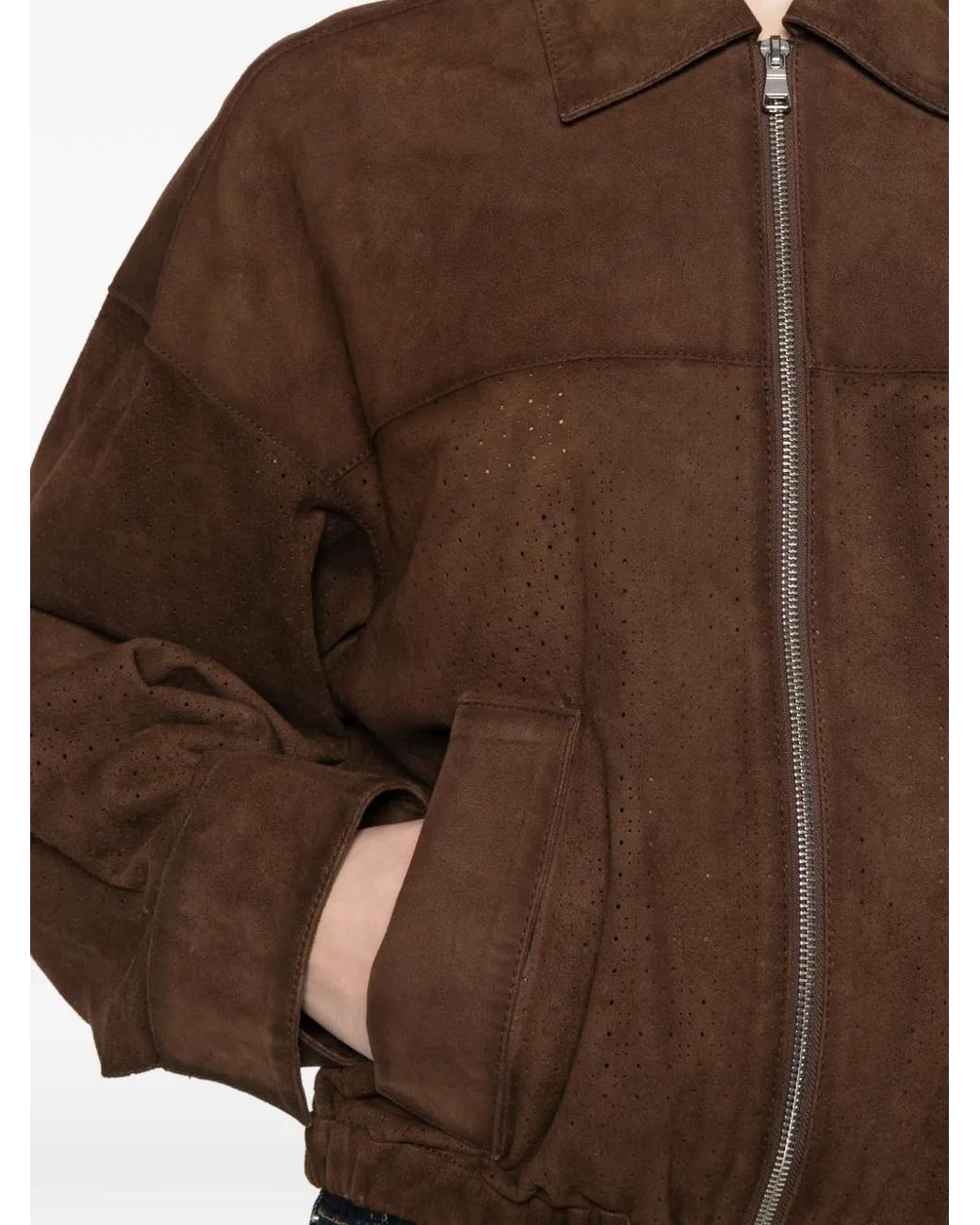 Bully Brown Perforated Zip Leather Jacket