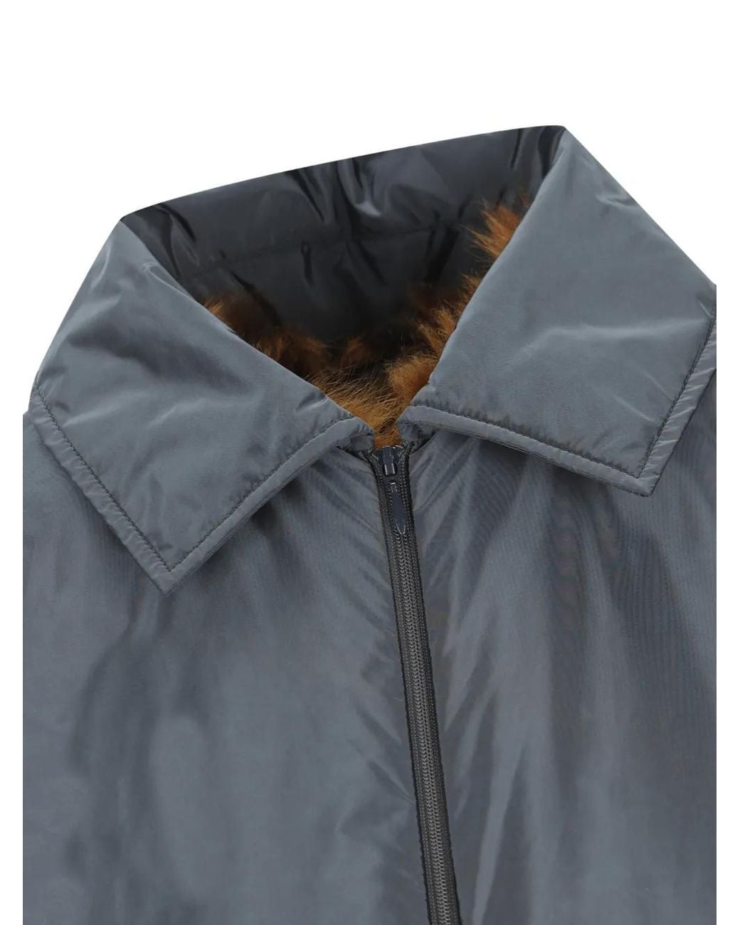 Miu Miu Gray Technical-Fabric And Shearling Blouson Jacket