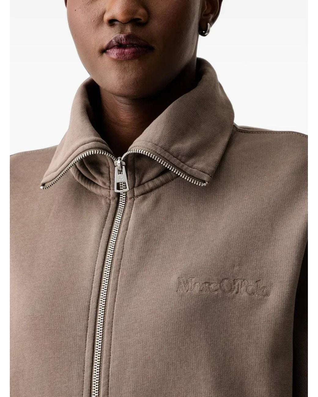 Marc O' Polo Brown Logo-Embroidered Zip-Up Sweatshirt