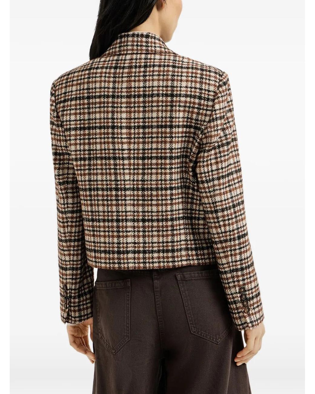 Brunello Cucinelli Brown Comfort Checked Wool And Alpaca Blazer With Monili