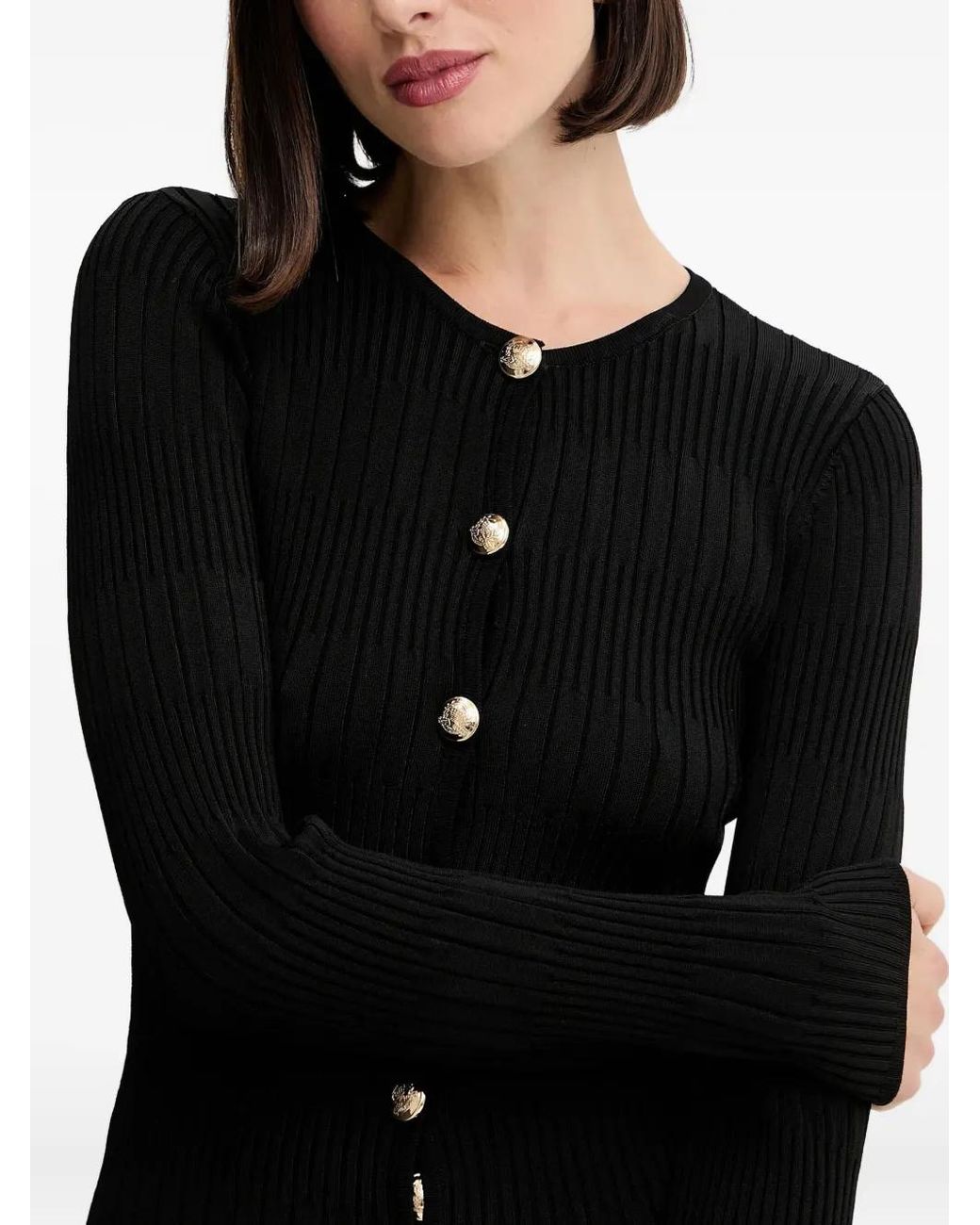 MARCIANO BY GUESS Black Button Ribbed Cardigan