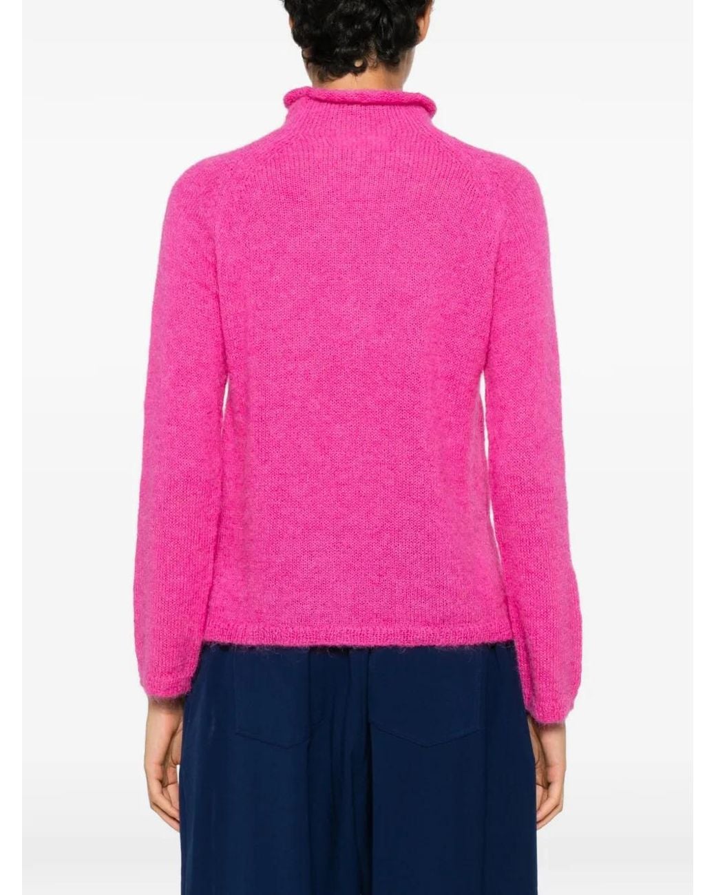 Psophia Pink Roll-Neck Raglan-Sleeve Wool Sweater