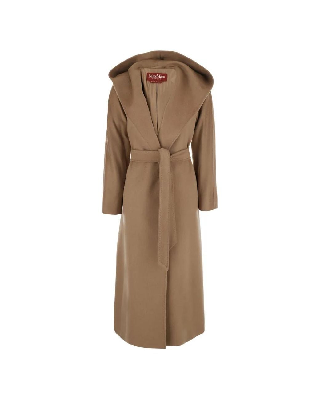 Max Mara Natural Hooded Belted Coat