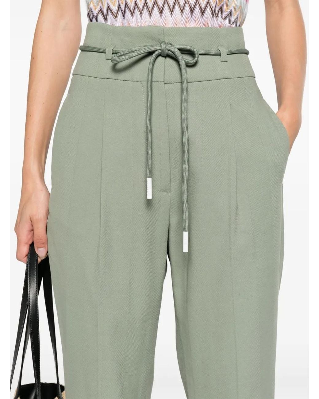 Peserico Green High-Waist Cropped Trousers