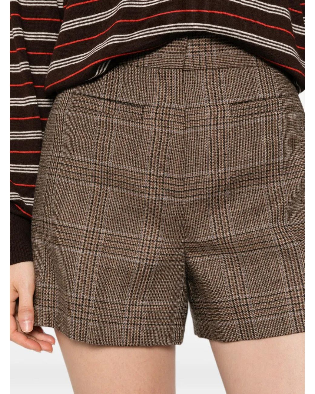 Sandro Brown Check Wool Shorts