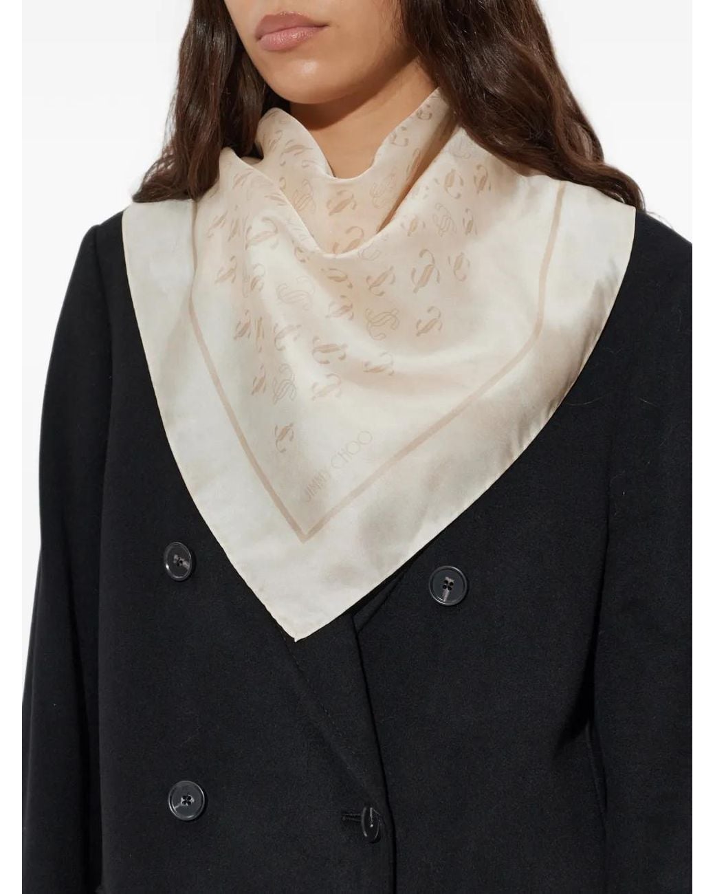 Jimmy Choo Natural Monogram-Print Silk Scarf