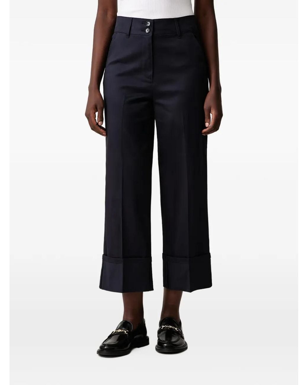 Sisley Black Cropped Turn-Up Trousers