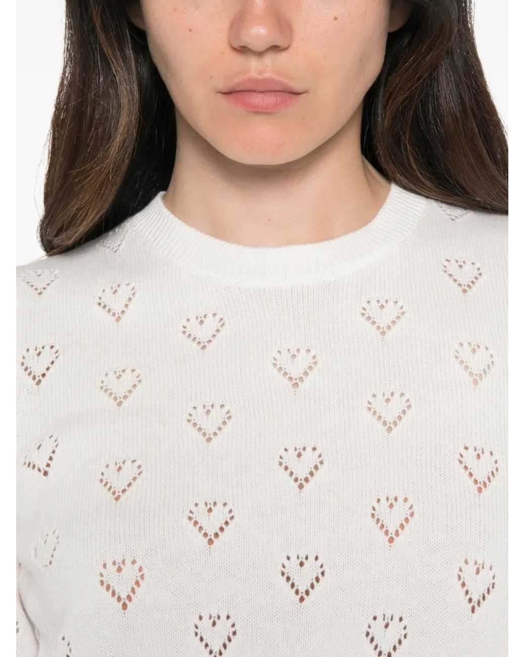 Twinset White Heart-Pointelle Short-Sleeve Sweater