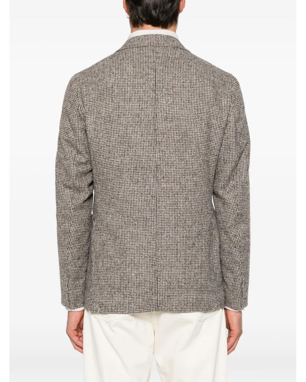 Eleventy Gray Houndstooth-Pattern Single-Breasted Blazer for men