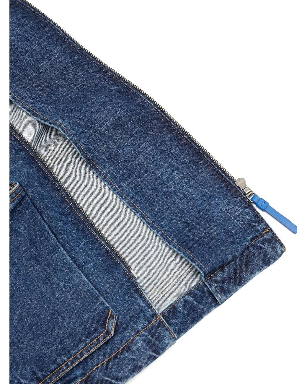 Adererror Blue Pleated Zip-Front Denim Jacket for men