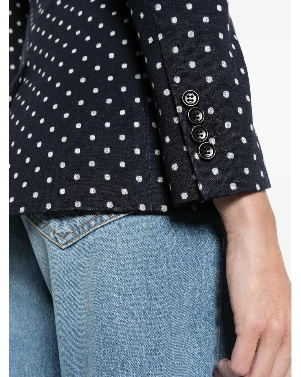 Max Mara Blue Double-Breasted Polka Dot Jersey Blazer