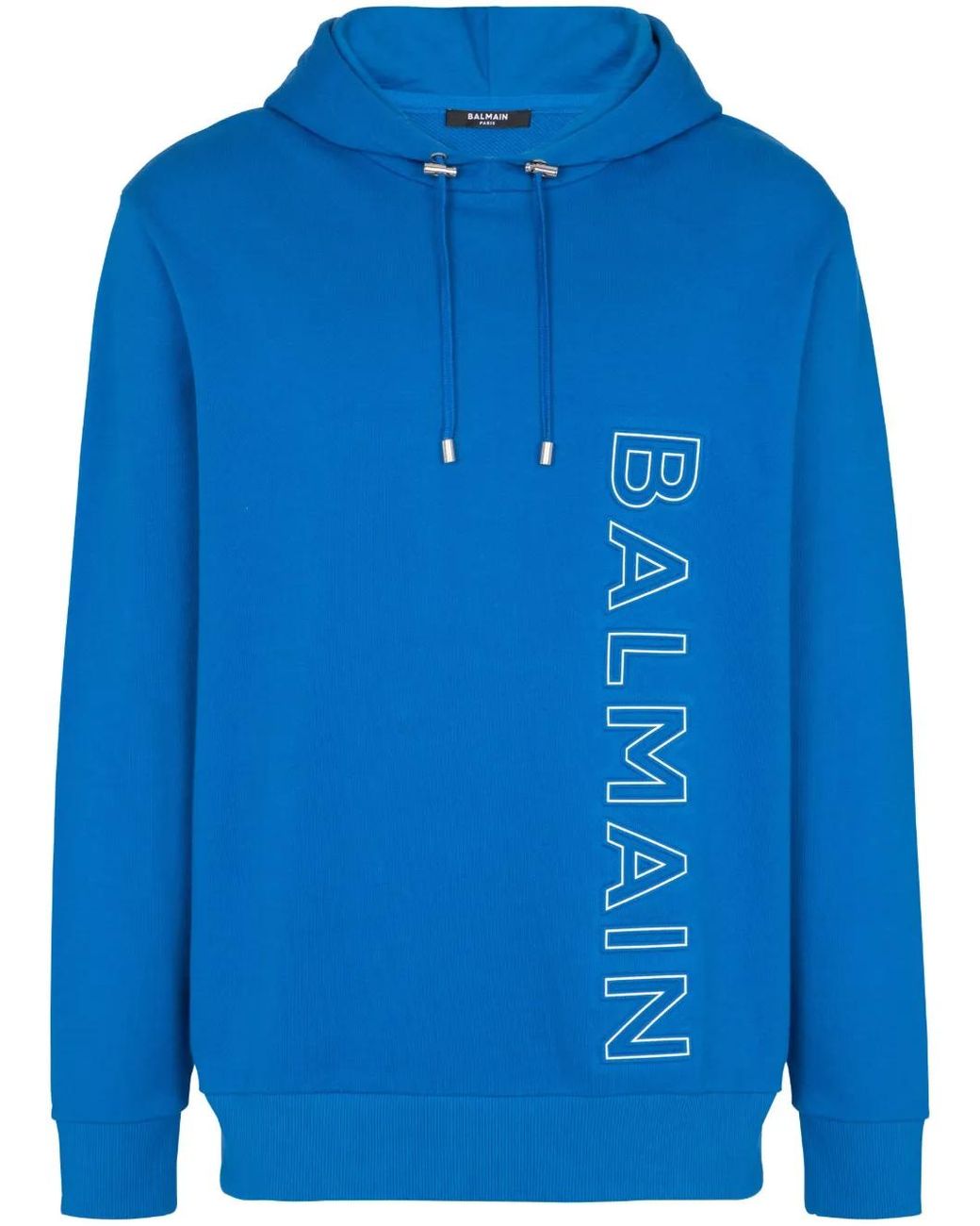 Balmain Blue Embossed-Logo Drawstring Hoodie for men
