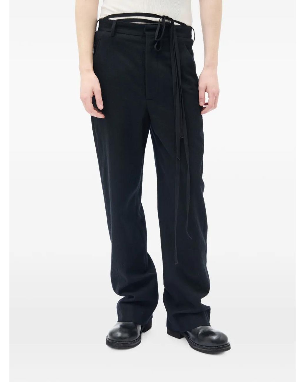 Ann Demeulemeester Black Brushed-Wool Trousers for men