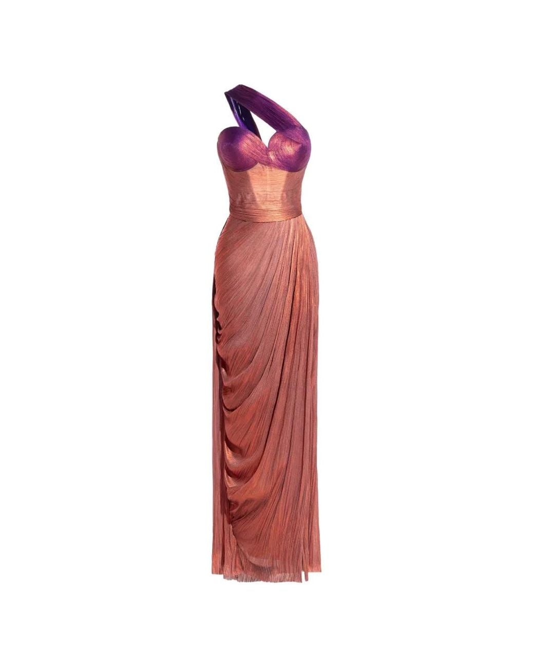 Maria Lucia Hohan Red Claudine Pleated One-Shoulder Gown