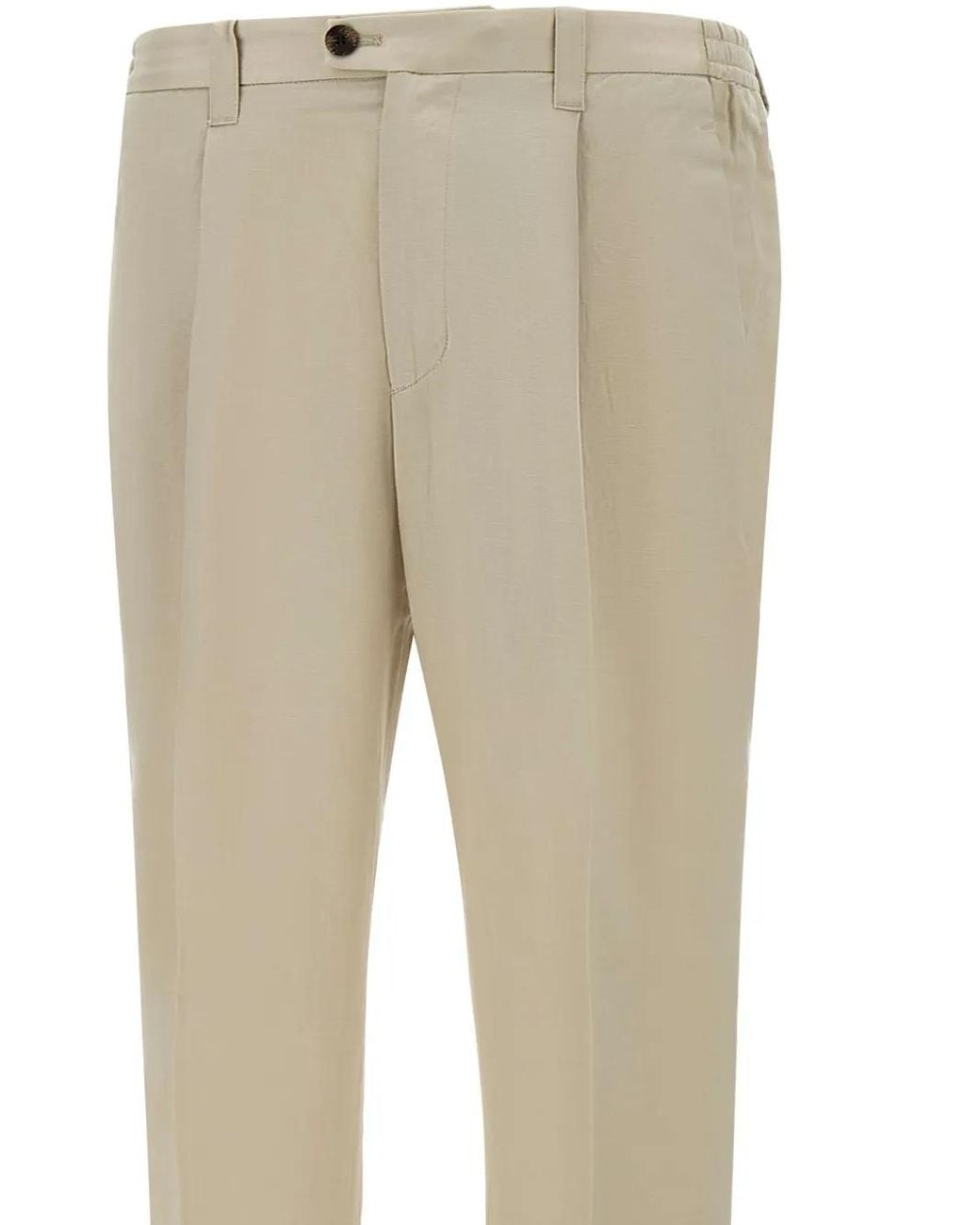 Devore Natural Pleated Turn-Up Trousers for men