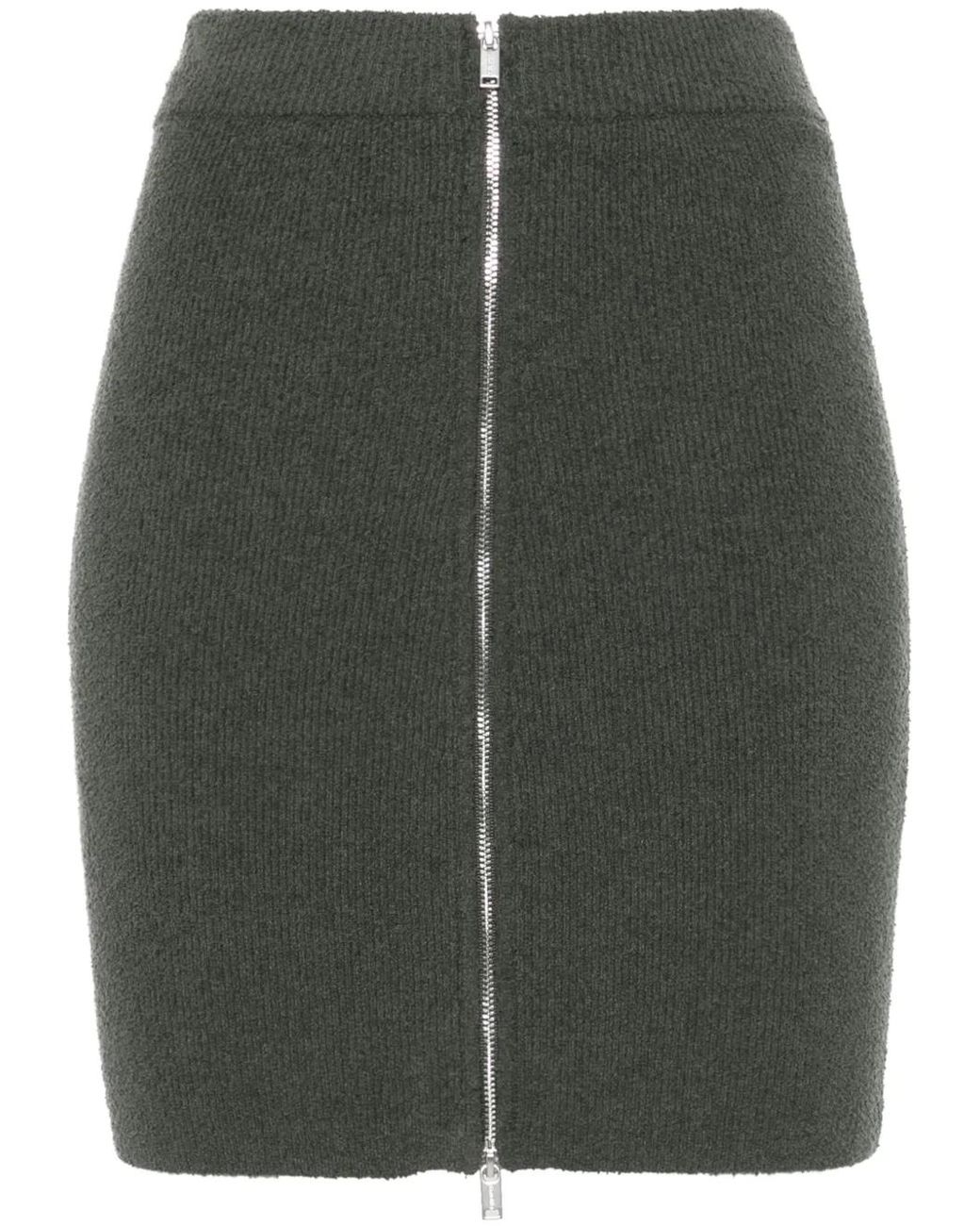 Nanushka Green Bouclé Zip-Up Miniskirt