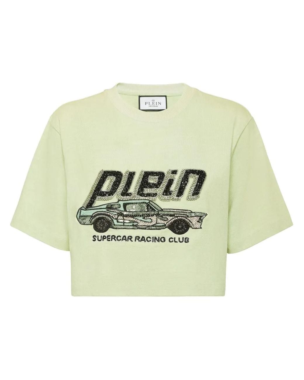 Philipp Plein Green Car Cropped T-Shirt