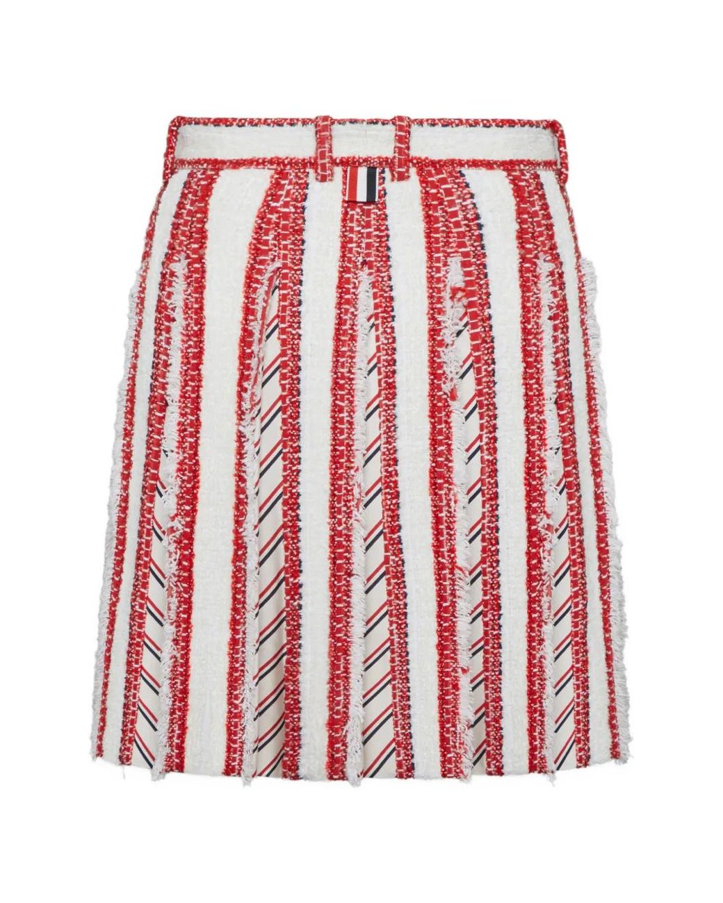 Thom Browne Red Ribbon Tweed Low Rise Pleated Skirt
