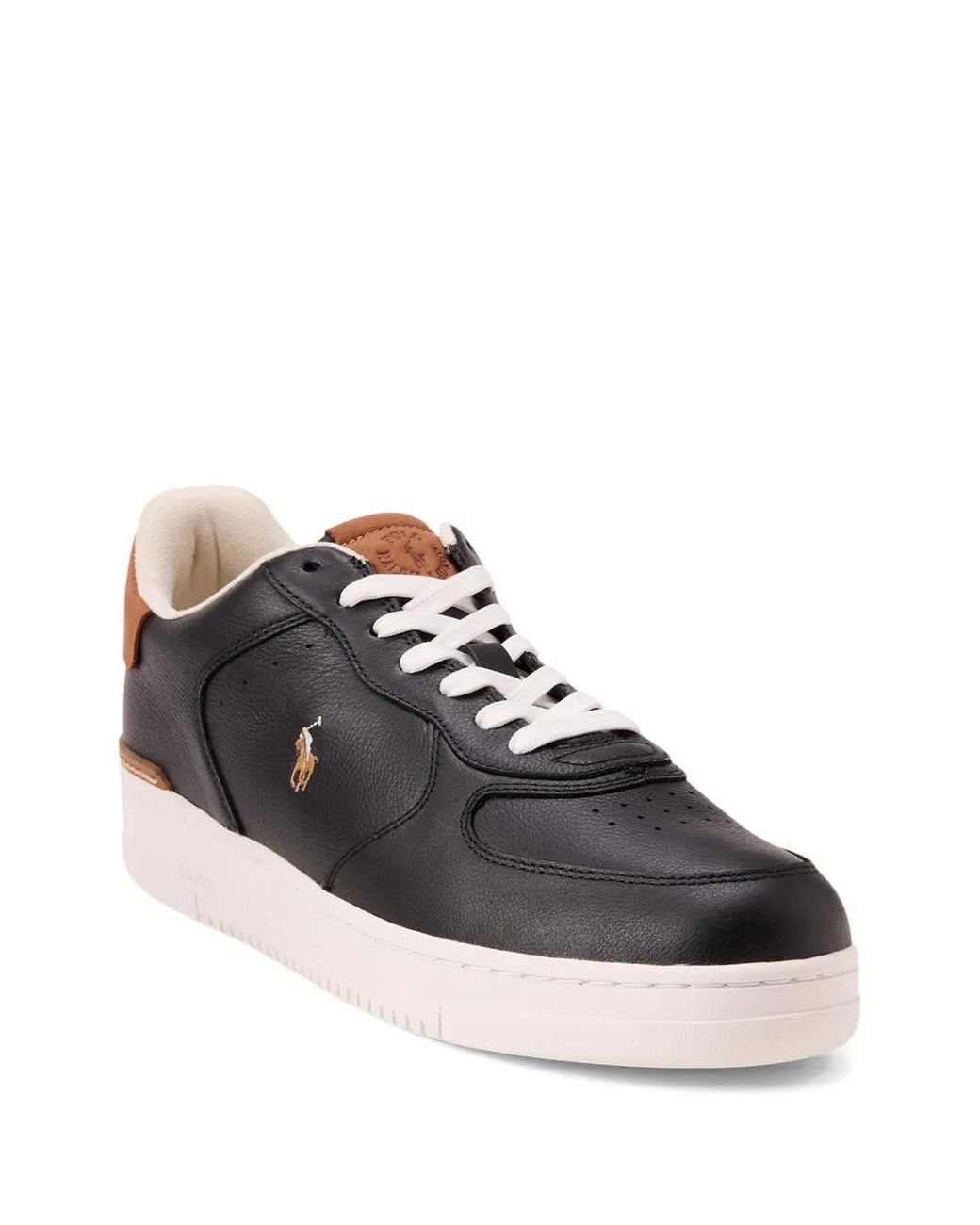 Polo Ralph Lauren Black Logo-Detail Leather Sneakers for men