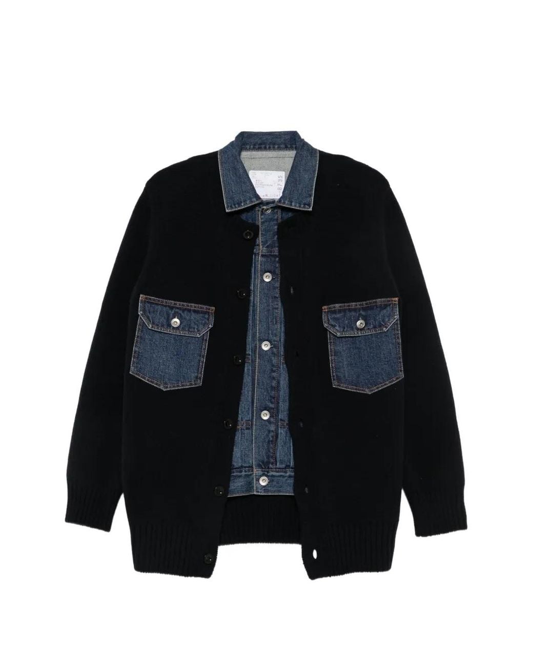 Sacai Black Denim-Panelled Button-Up Jacket