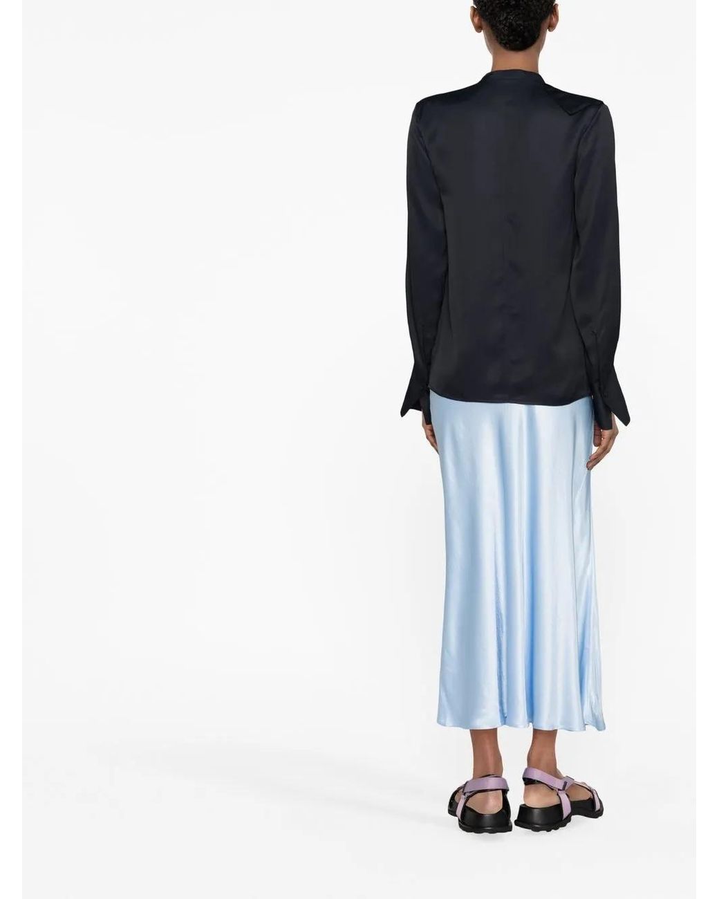 Jil Sander Black Button-Front Satin Shirt
