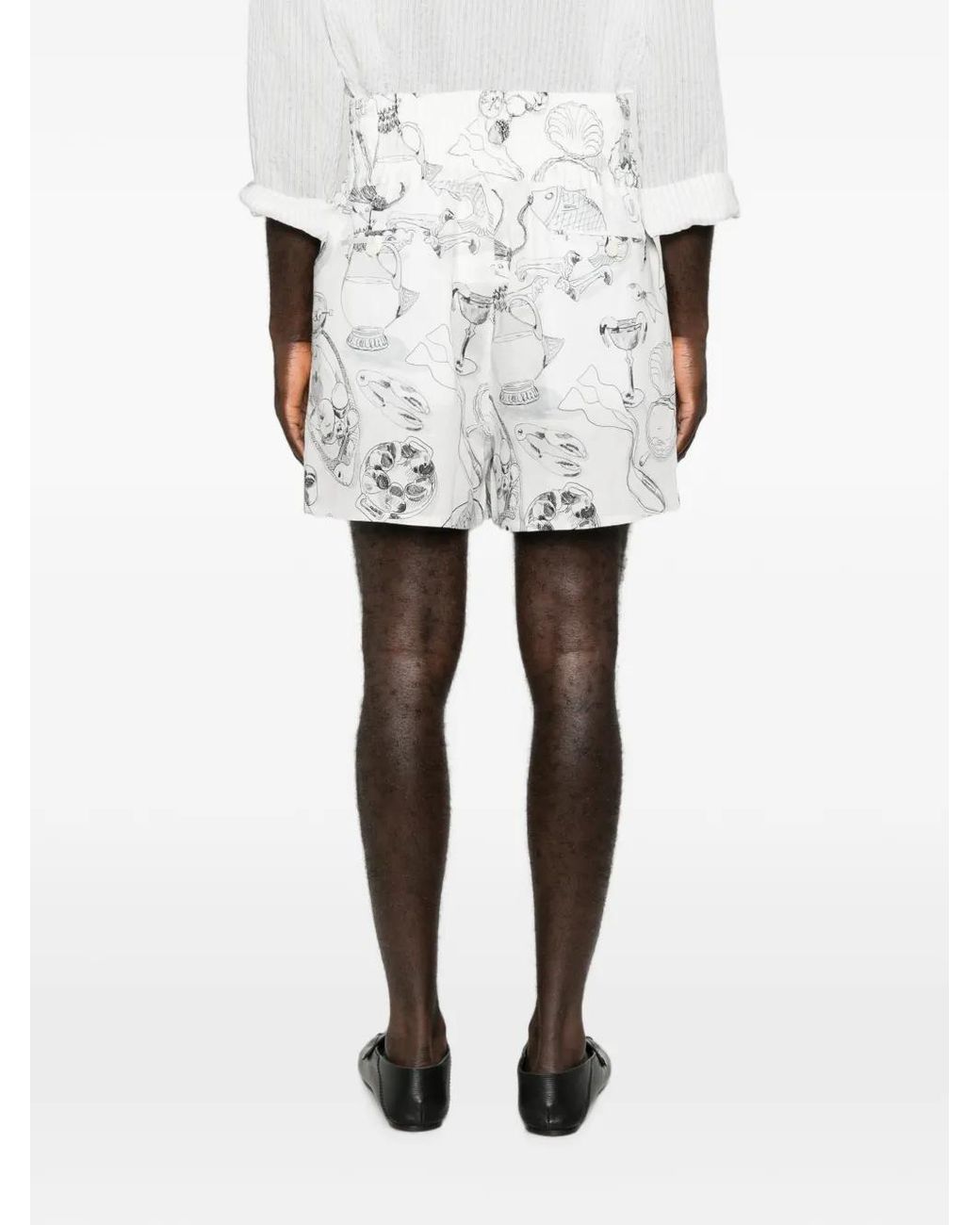 Jacquemus White Graphic-Print High-Waisted Shorts for men