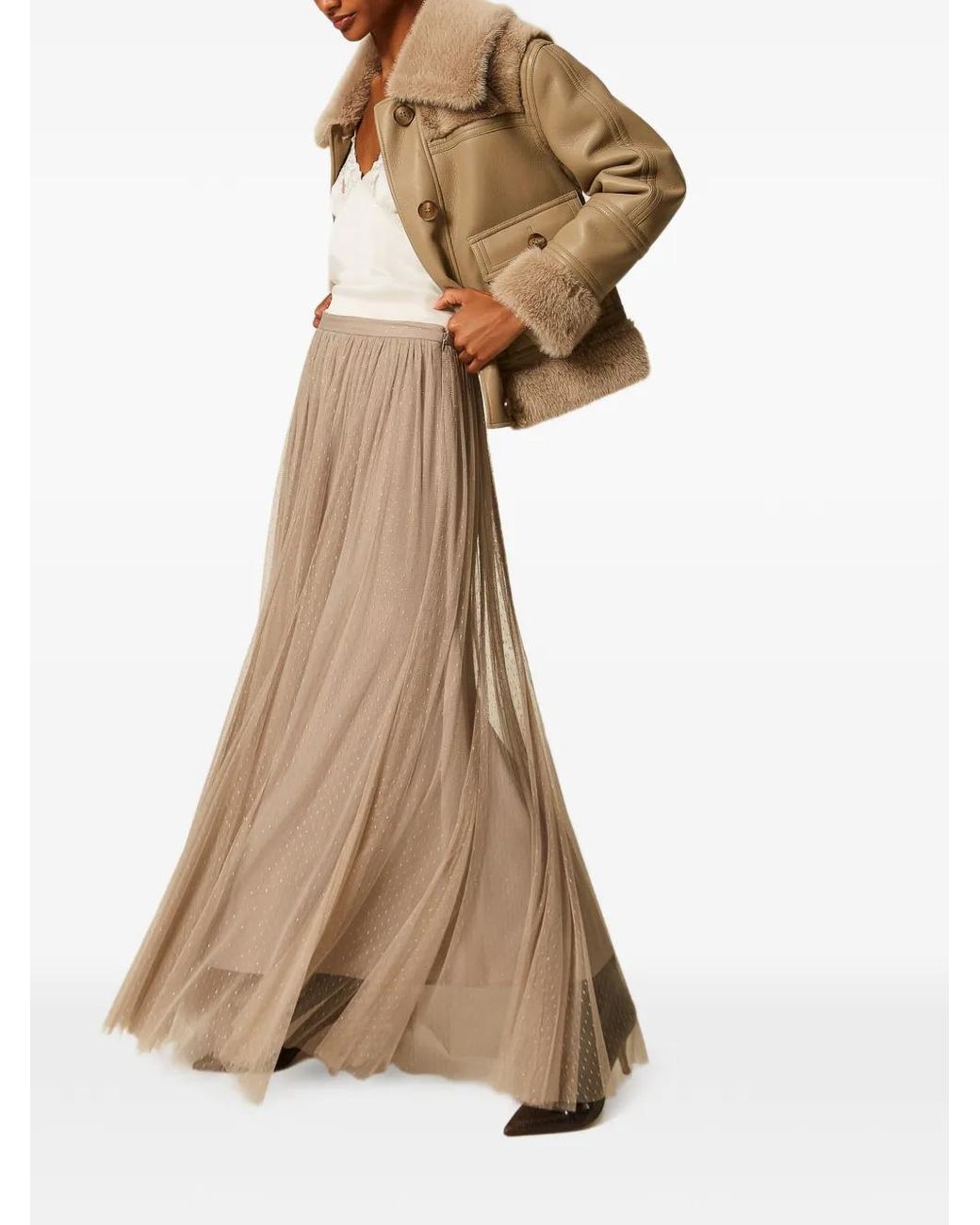 Twinset Natural Long Tulle Skirt With Lurex