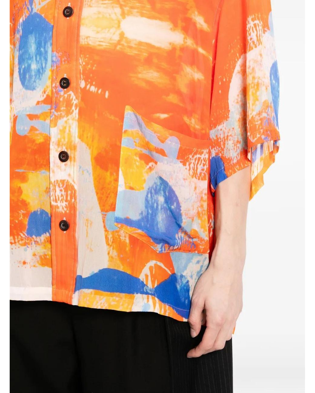 Nude:mm Orange Abstract-Print Short-Sleeve Shirt for men