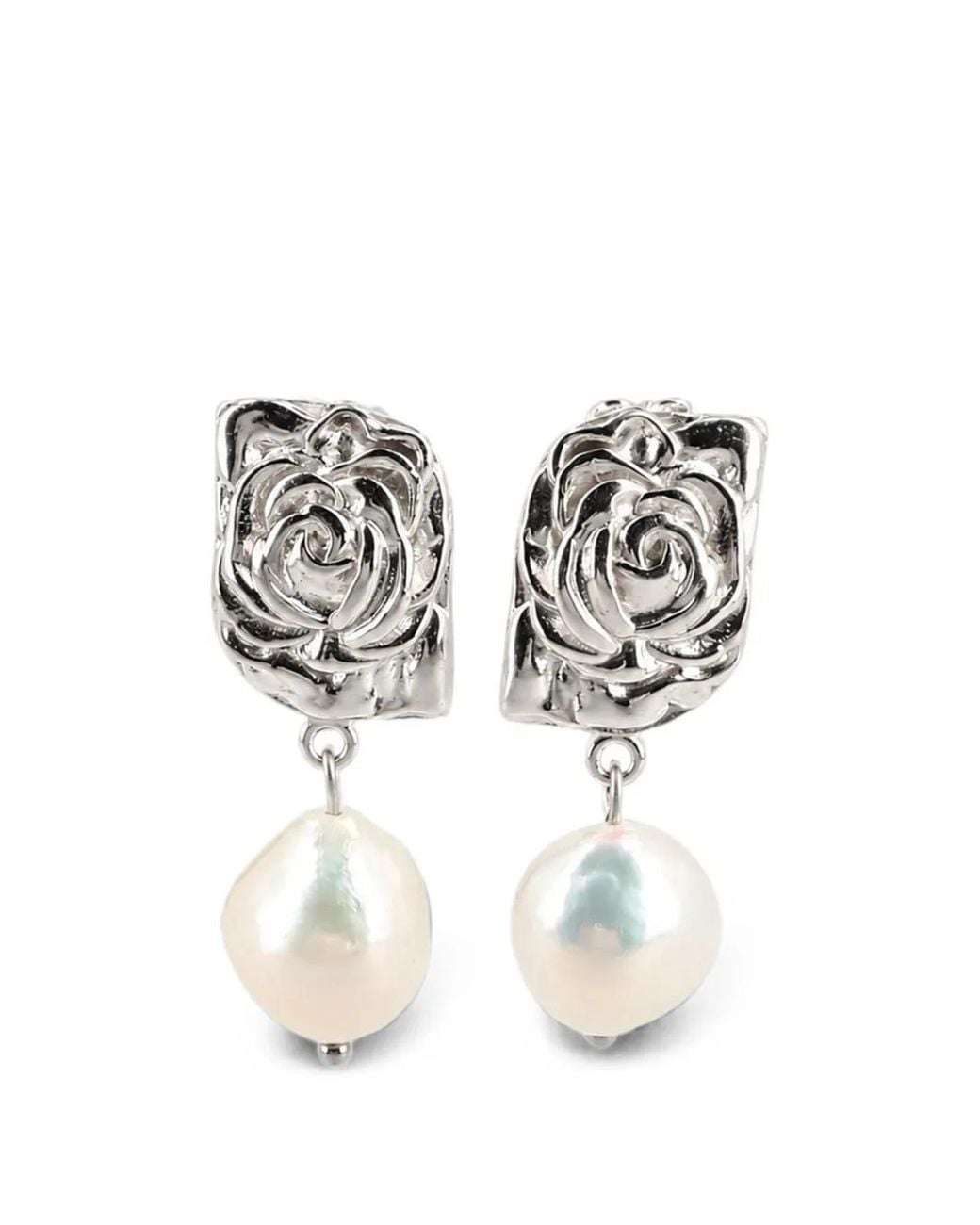 Magda Butrym White Rose-Detail Pearl-Pendant Earrings