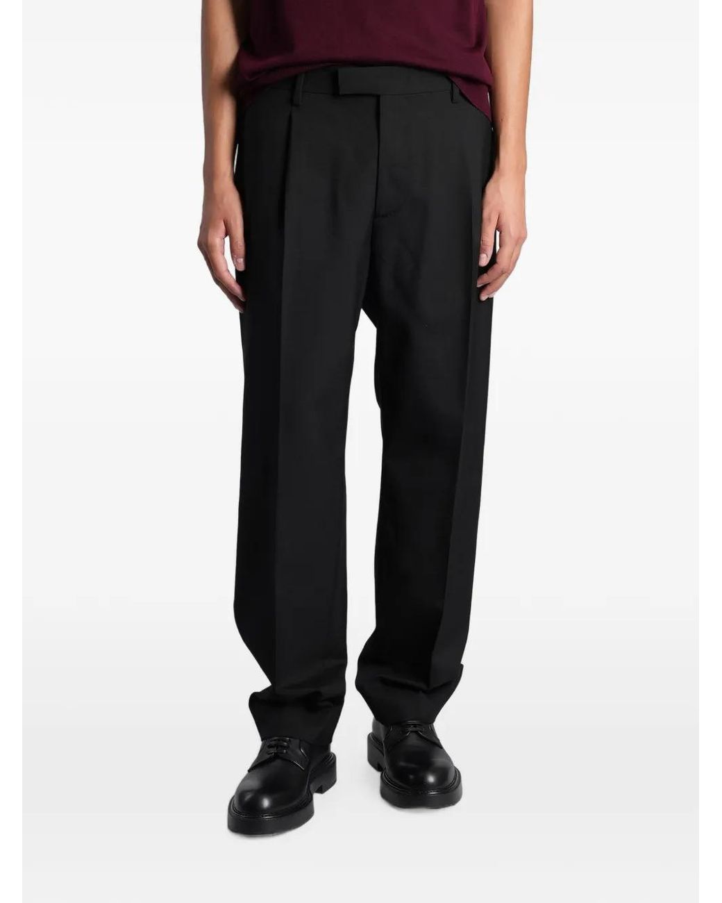Grayed Black Pleated-Detail Trousers for men