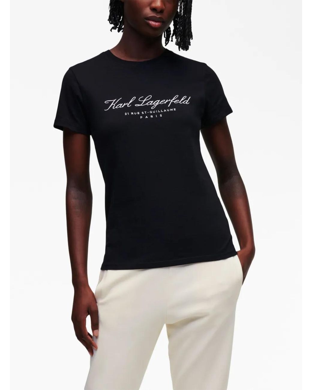 Karl Lagerfeld Black Hotel Karl Embroidered-Logo T-Shirt