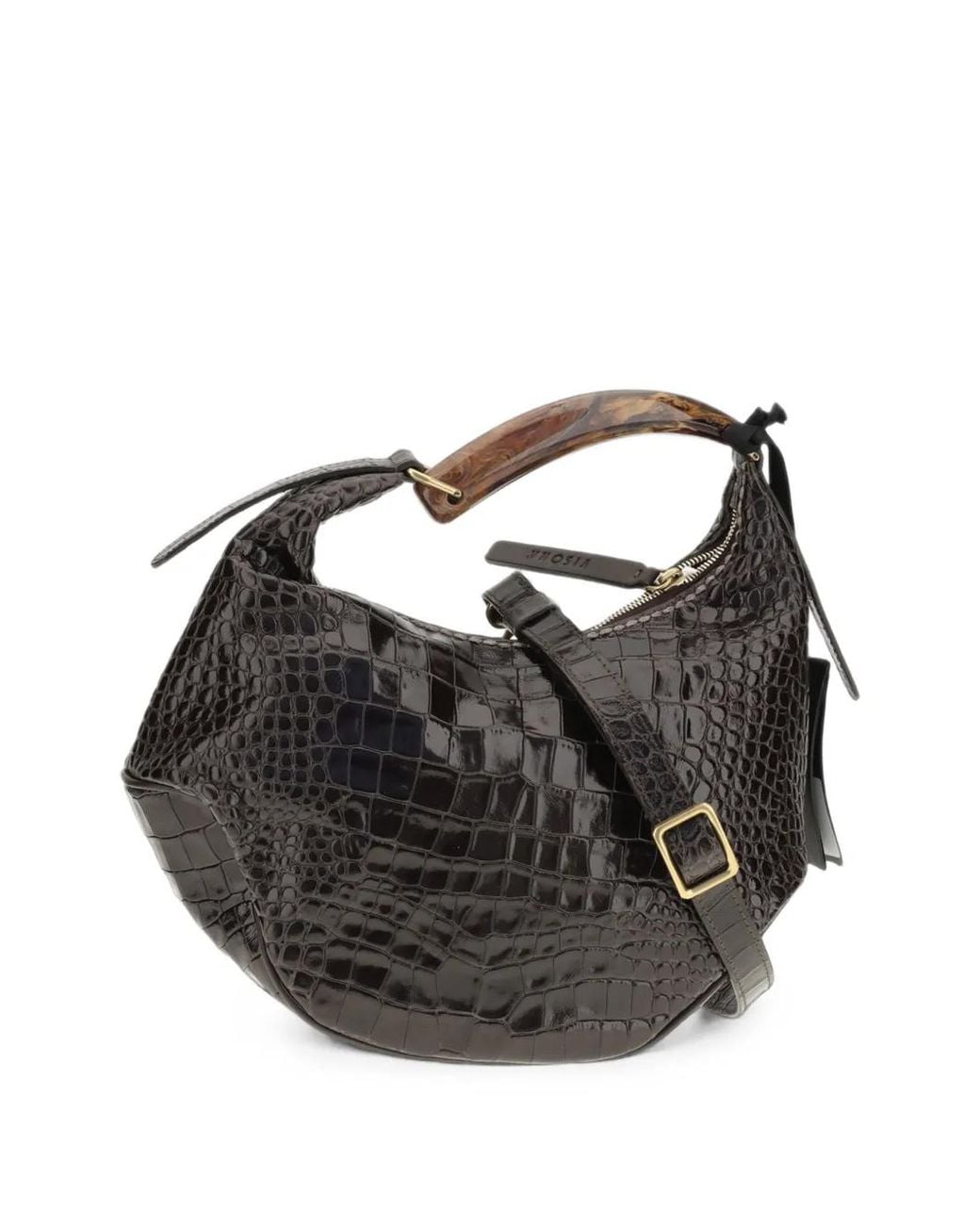VISONA Black Bengala Croc-Effect Leather Shoulder Bag