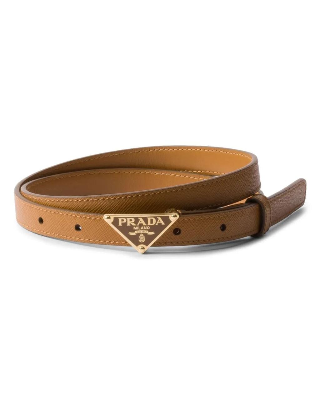 Prada Brown Triangle-Logo Leather Belt