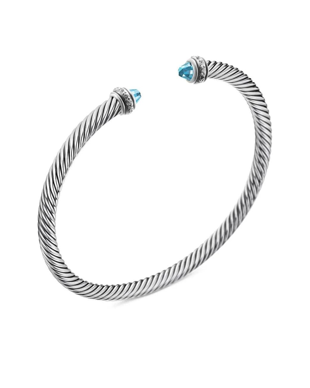 David Yurman White Sterling Classic Cable Diamond Bracelet (4Mm)