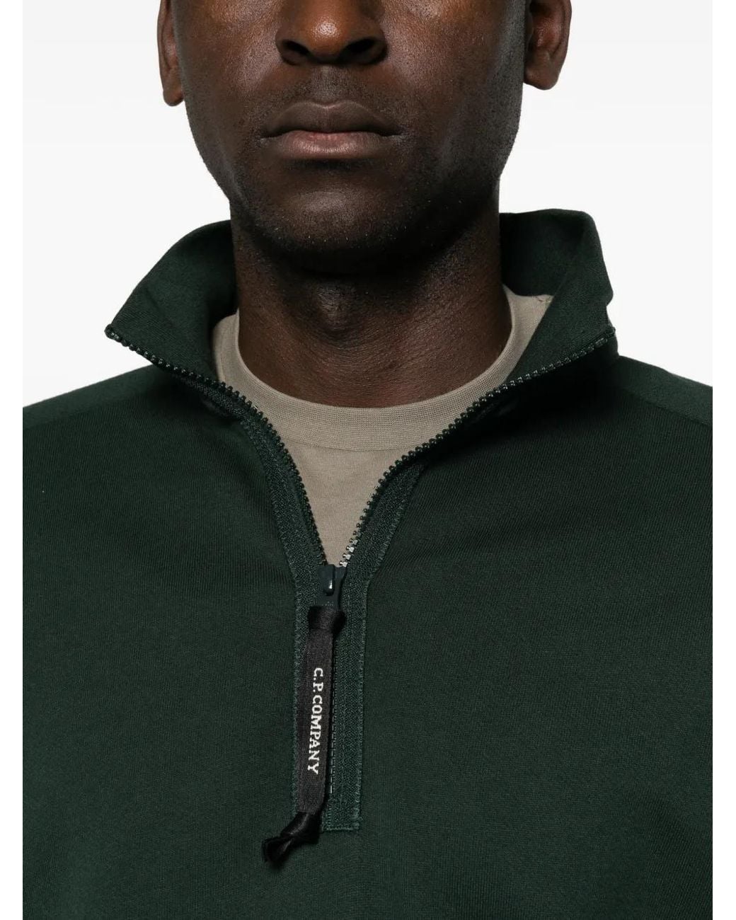 C P Company Green Quarter-Zip Lens-Detail Sweatshirt for men