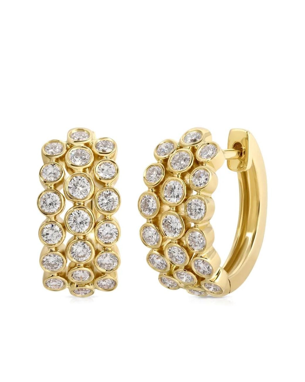 Anita Ko Metallic Three Row Bezeled Diamond Huggies