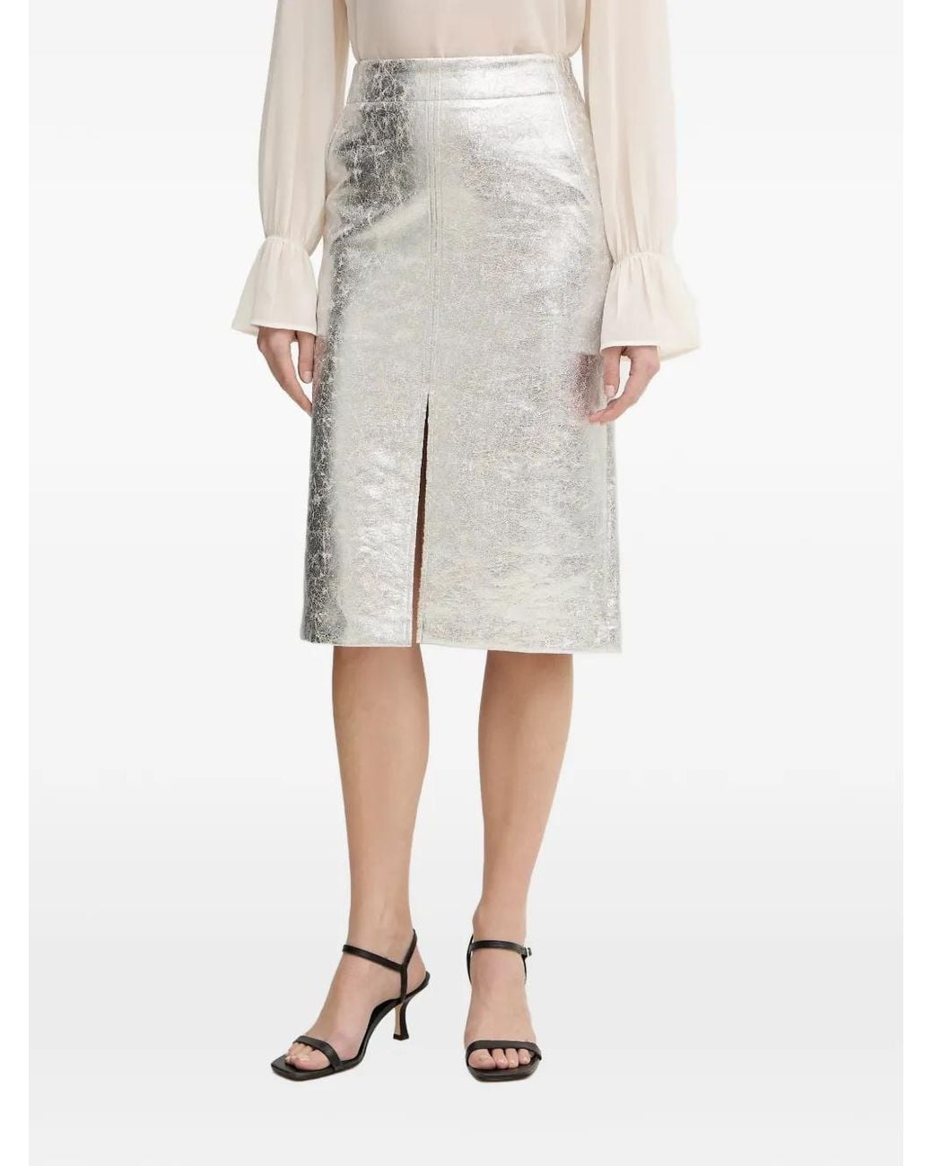 Ouí Natural Front-Slit Midi Skirt