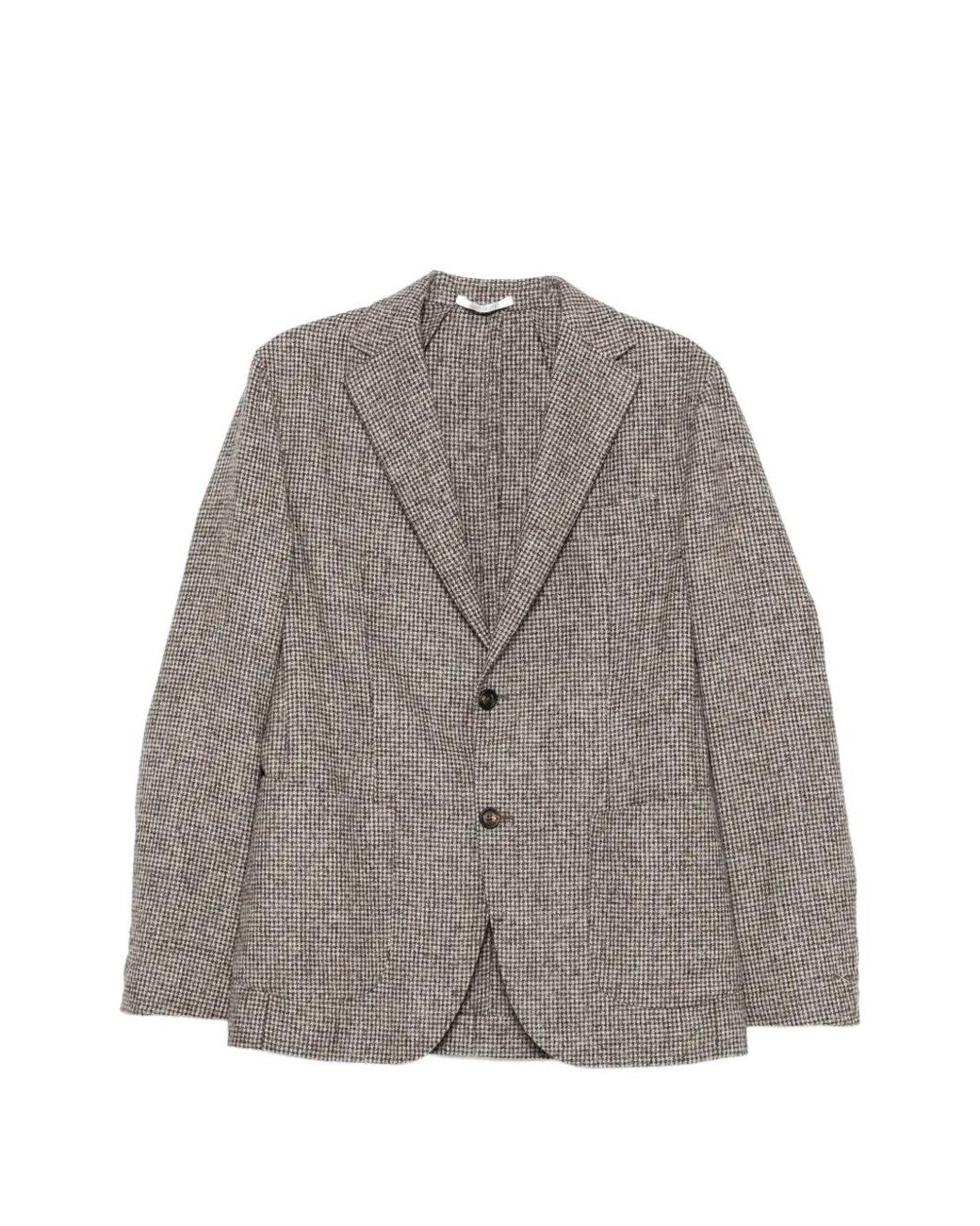Eleventy Gray Houndstooth-Pattern Single-Breasted Blazer for men