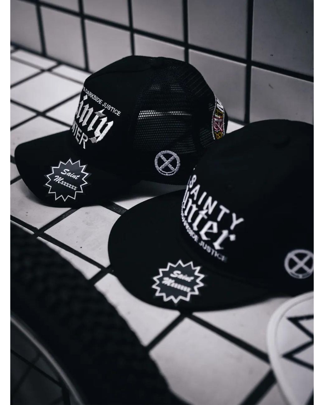SAINT Mxxxxxx Black Embroidered Mesh Cap for men