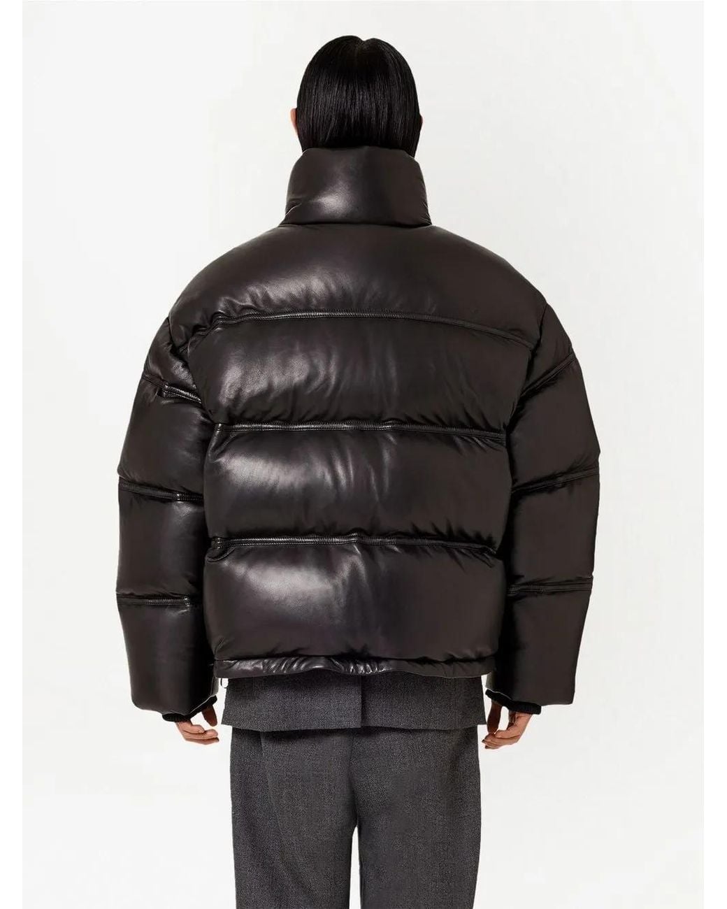 AMI Black Leather Down Jacket