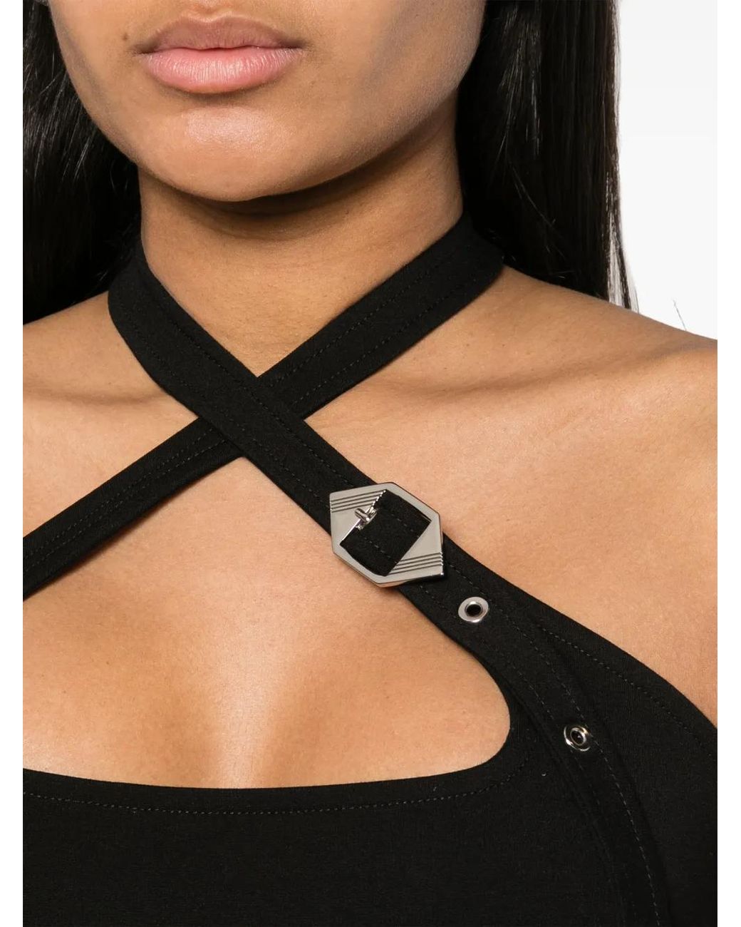 The Attico Black Buckle-embellished Halterneck Midi Dress