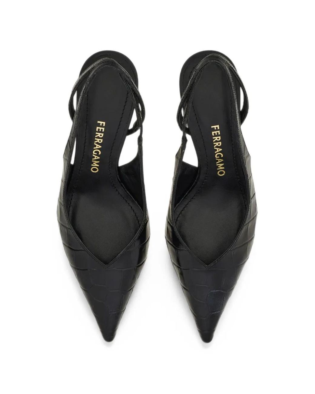Ferragamo Black Mid Heel Slingback Pumps