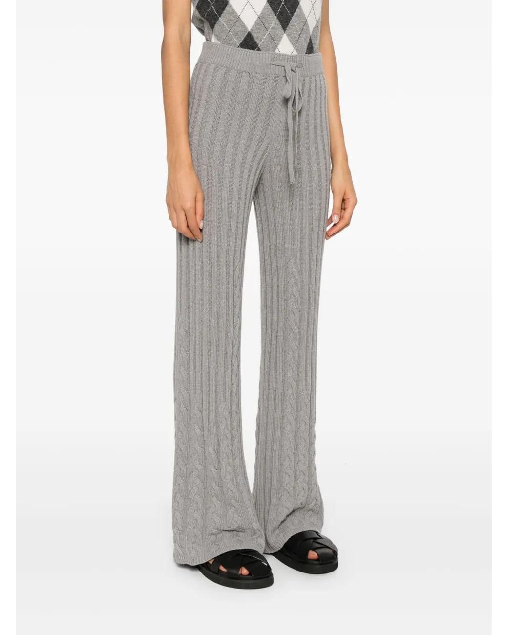 Twinset Gray Cable-Knit Flared Trousers