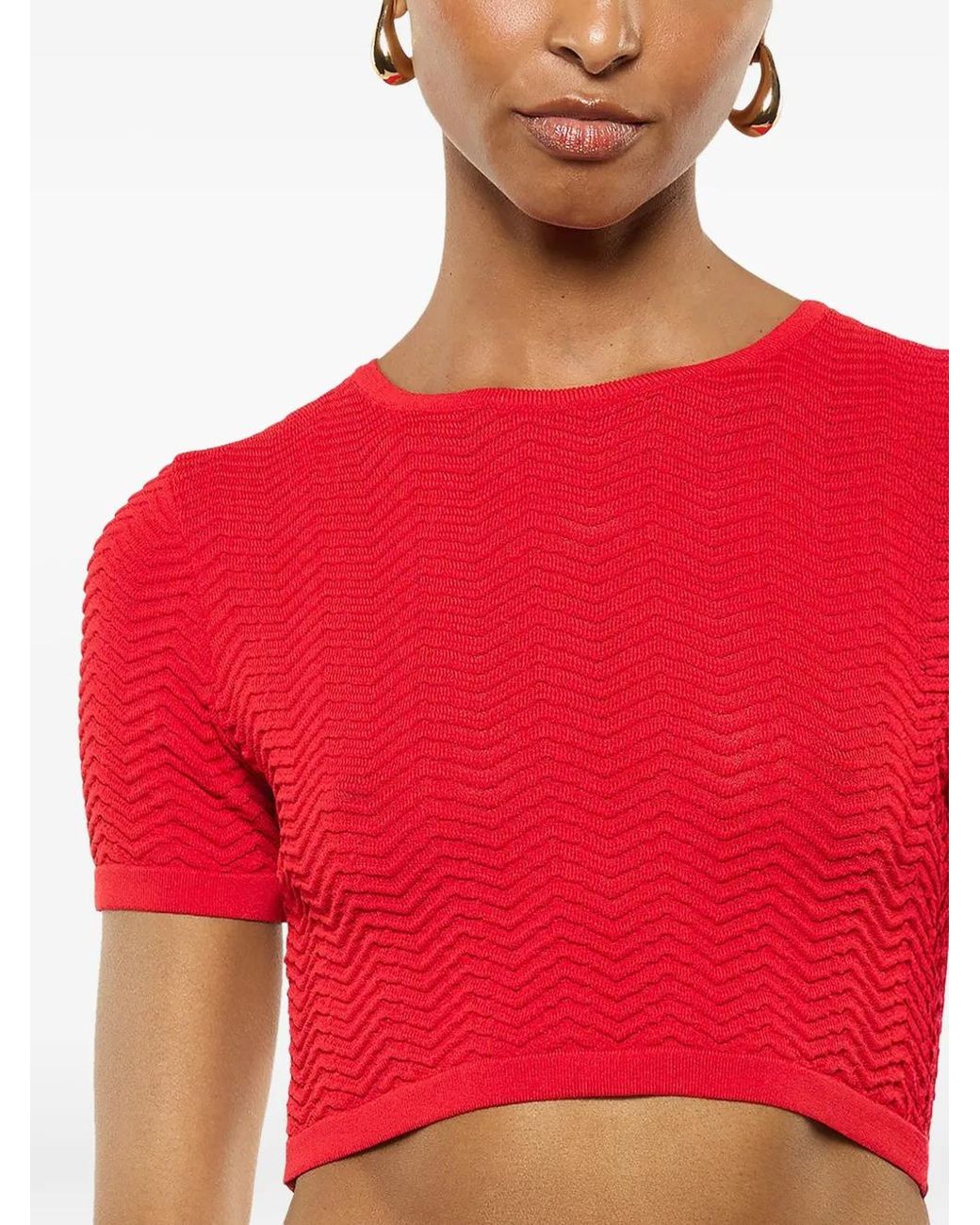 Laneus Red Knit Cropped T-Shirt