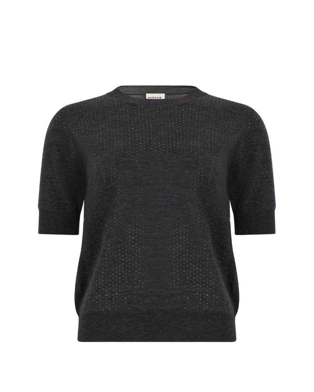 P.A.R.O.S.H. Black Crystal-Embellished Short-Sleeve Sweater