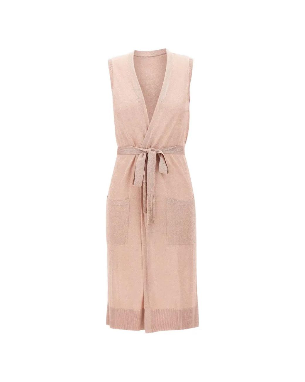 Kangra Pink Belted Lurex-Knit Cardi-Coat