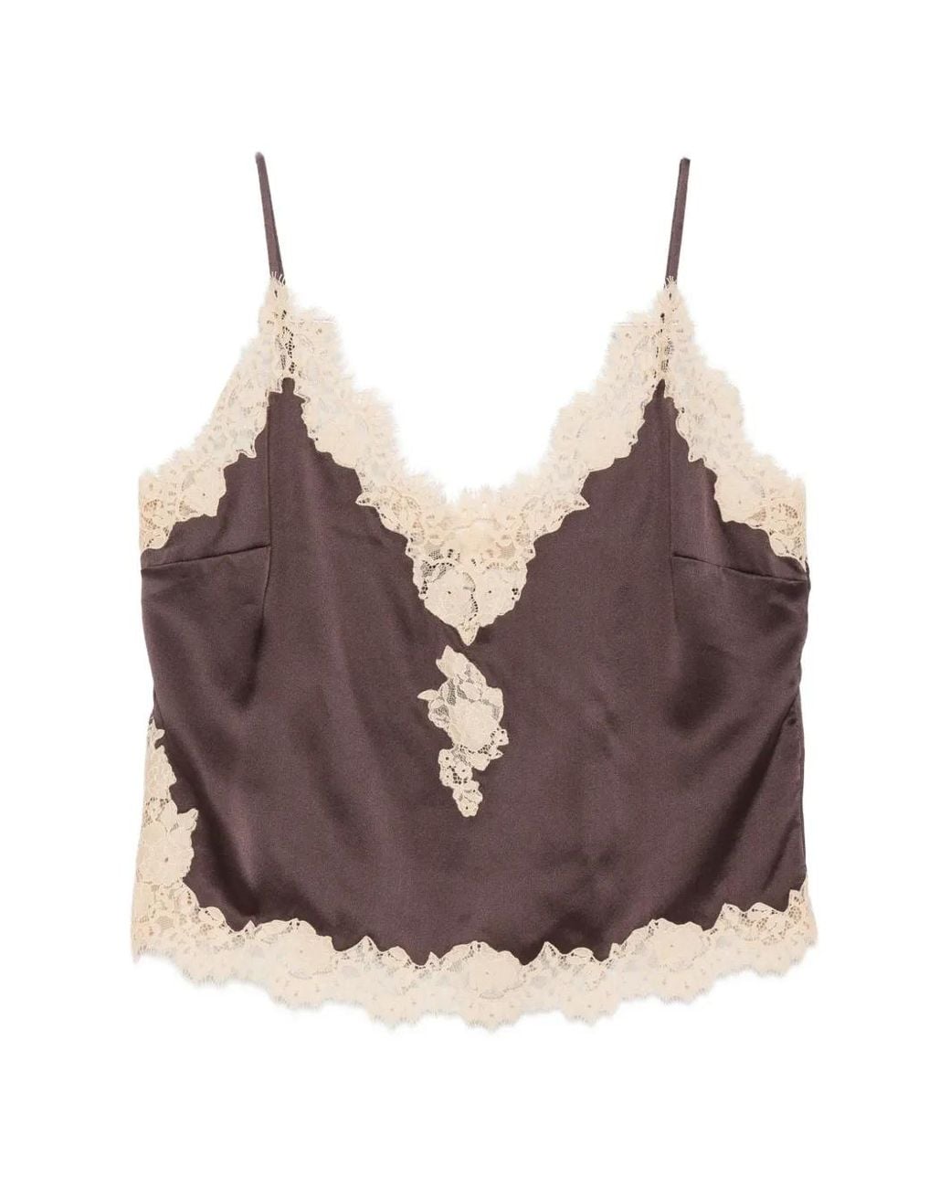 Doen Brown Kira Lace-Trim Top